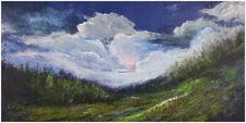 Original Painting Clouds Landscape Surrealism Abstract Pink Glow Heavenly Spring