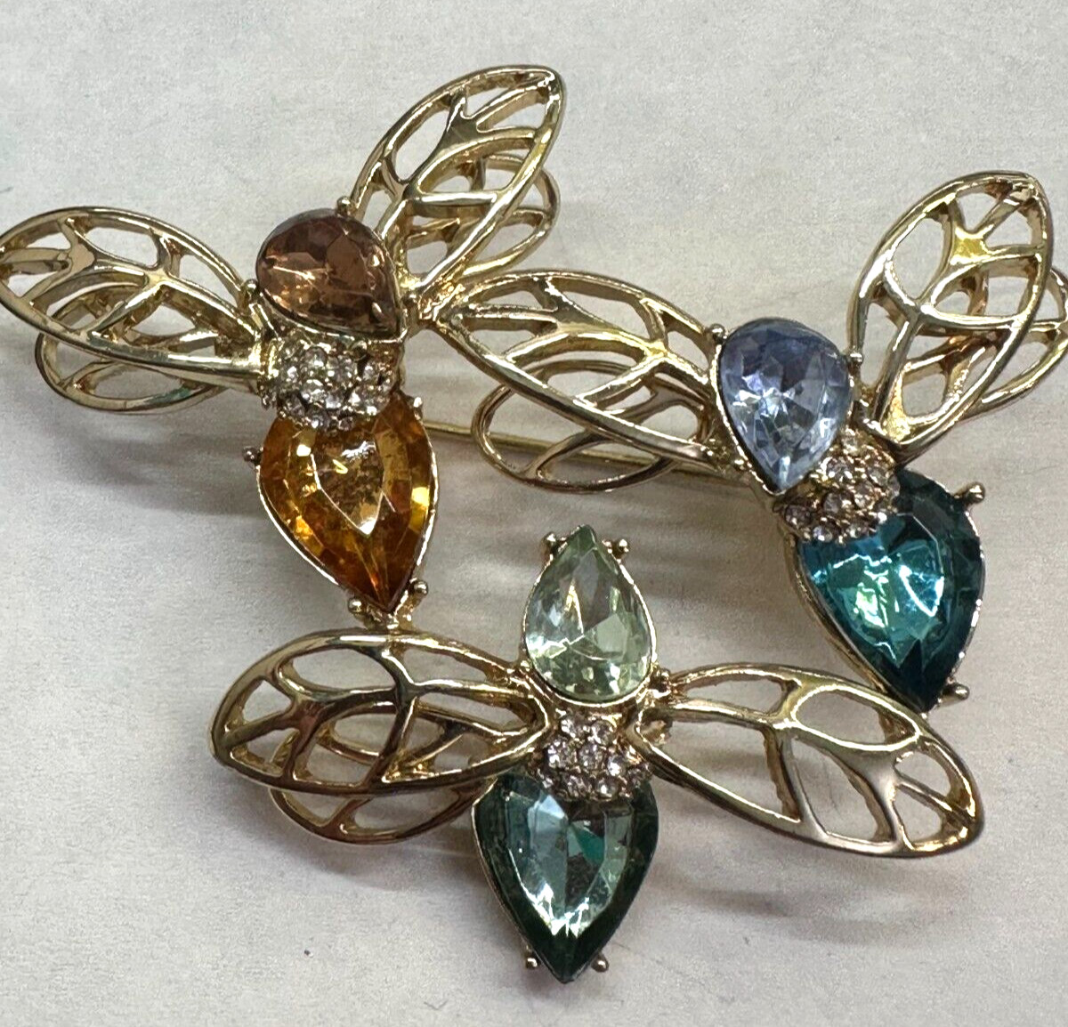 Bees 3 Interconnected Colored Rhinestone NAPIER V… - image 1