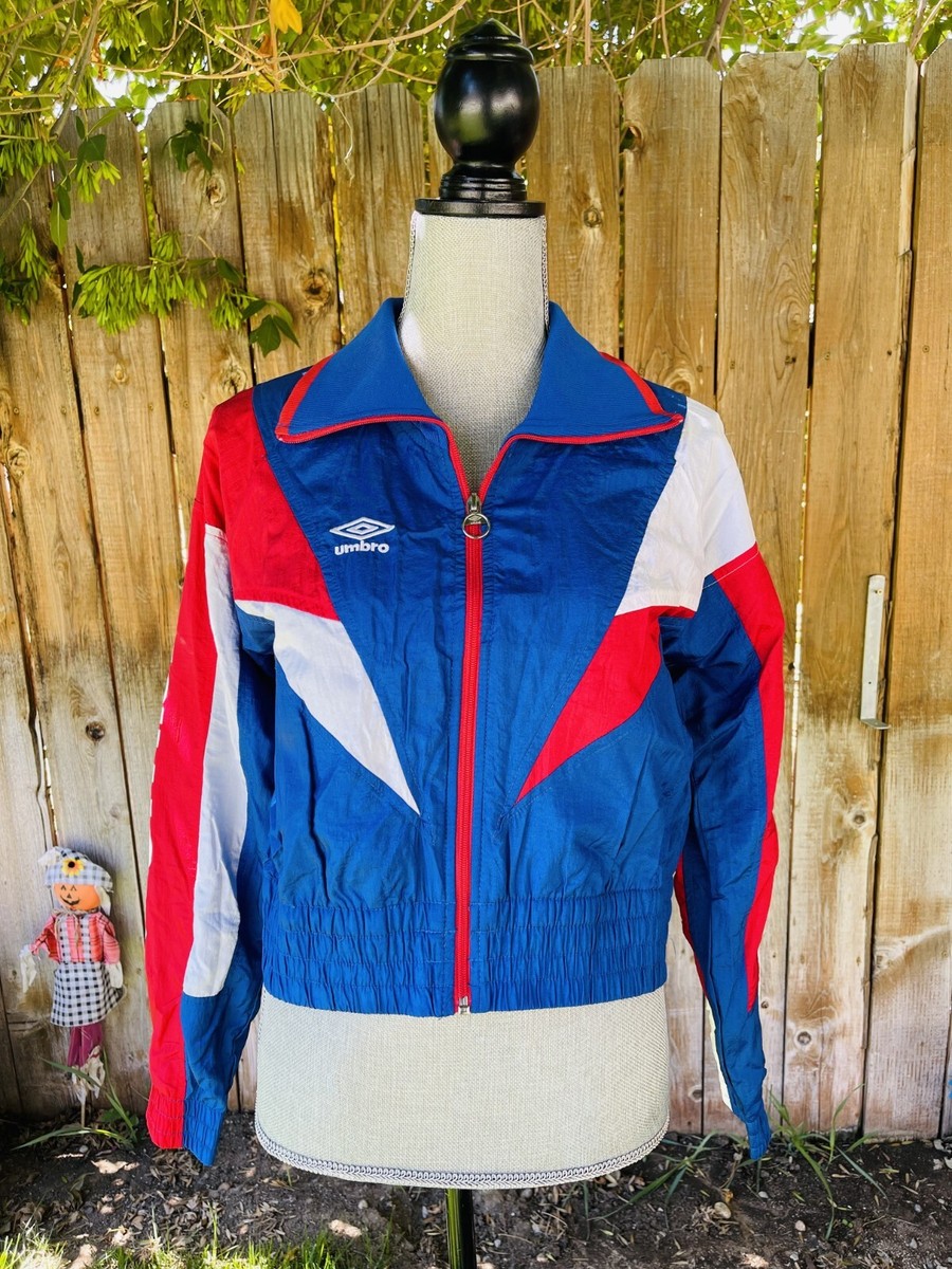 ★★★ Umbro Womens Size Medium Retro Wind Windbreaker Blue Red Crop Full