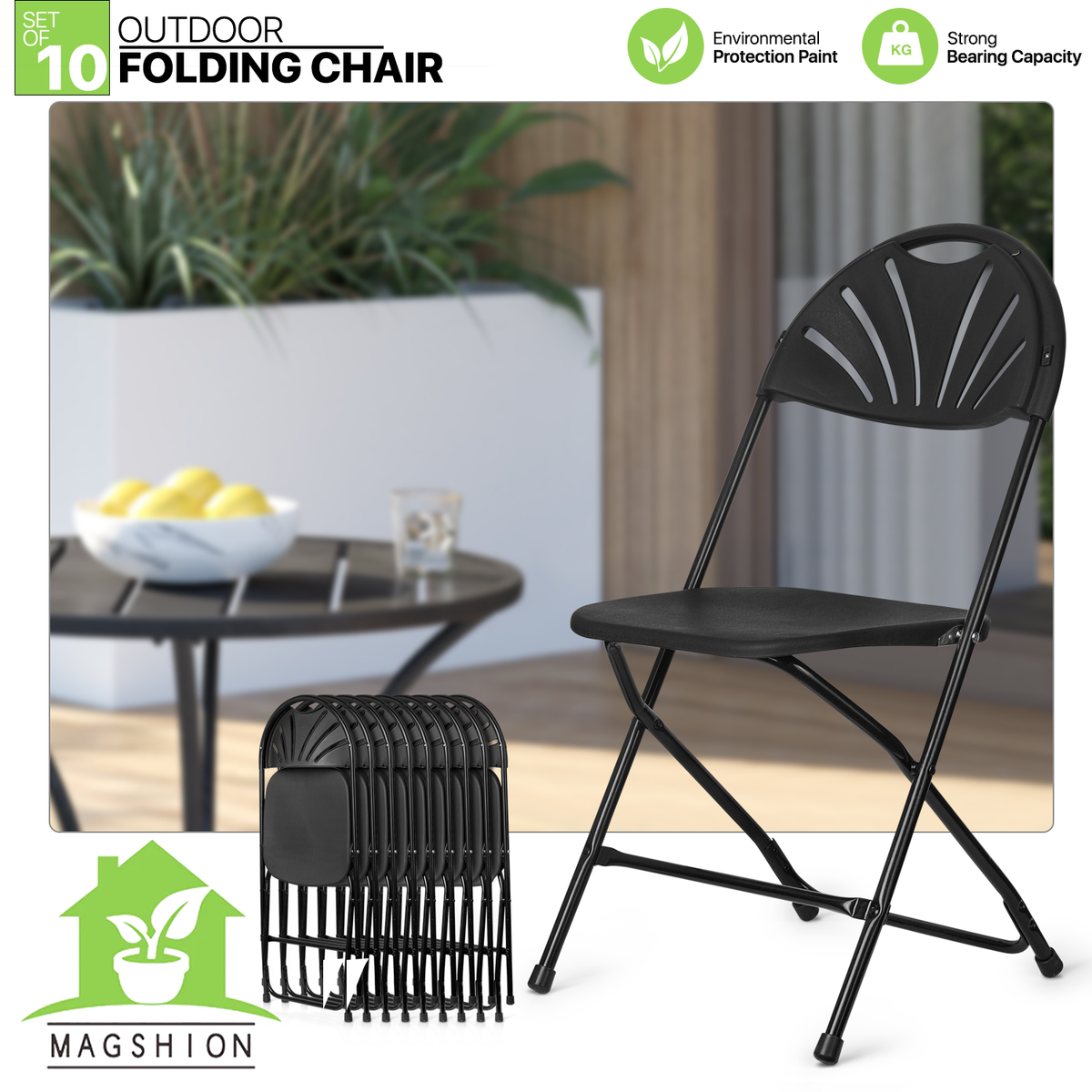 10pcs Black Foldable Fan Back Chair Portable Outdoor Picnic