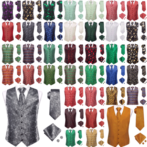 Mens Black Blue Red Paisley Dress Vest Neck Tie Hankie Set Suit Tuxedo Waistcoat