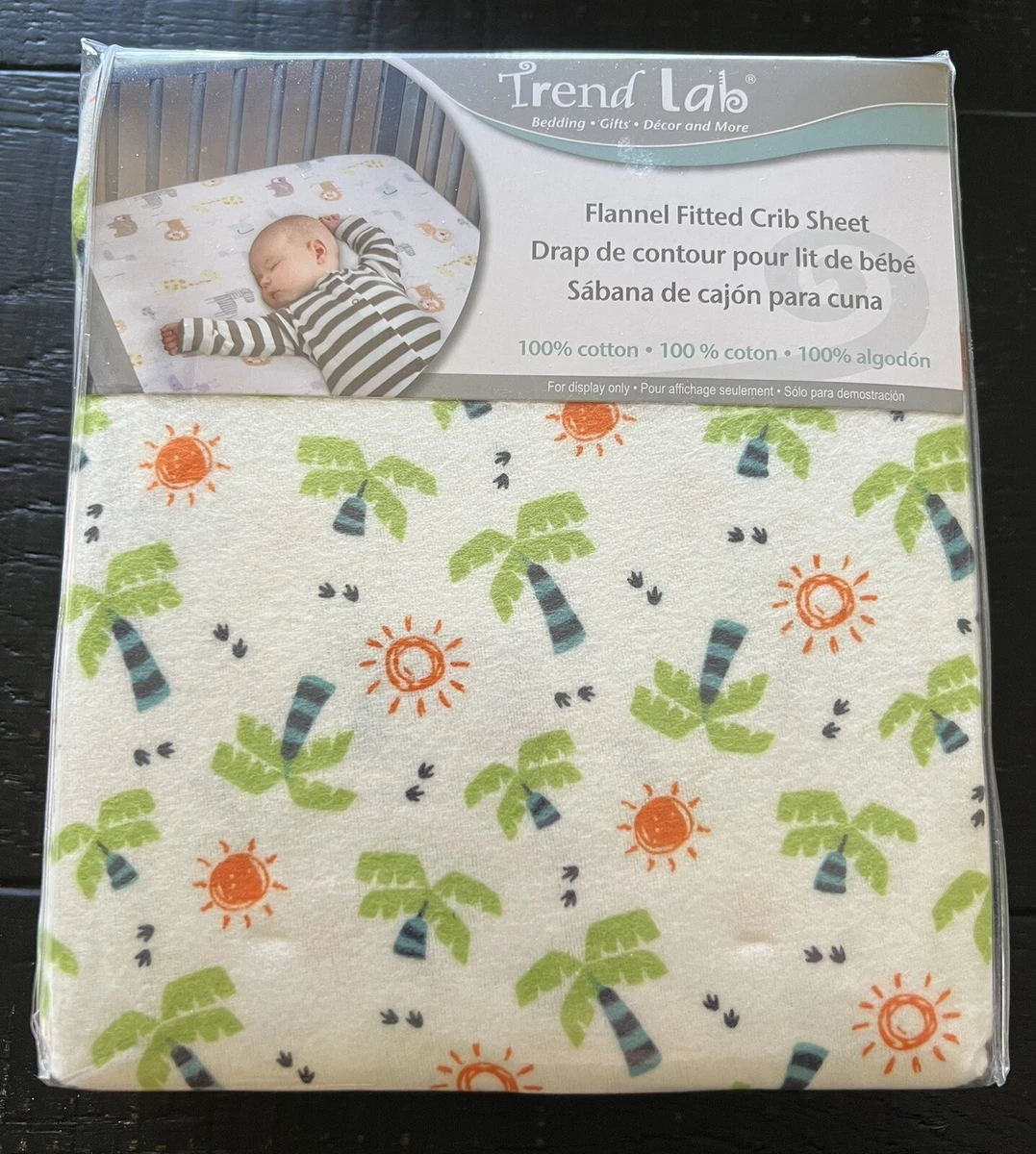 Flannel Fitted Crib Sheet Trend Lab Deluxe Palm Trees Print New