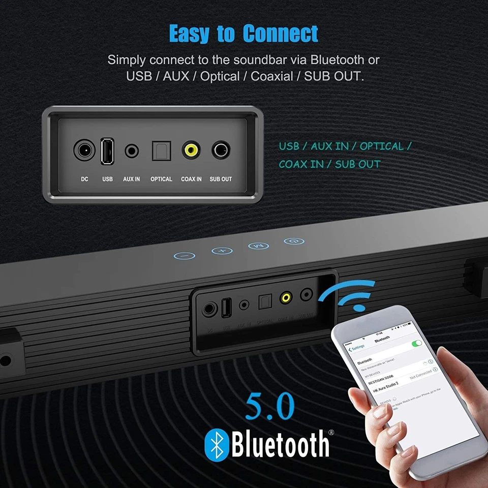 25 Inch TV Soundbar with Subwoofer 120W 2.1CH 27 Inch Bluetooth Optical/Aux/USB - Image 3 of 4