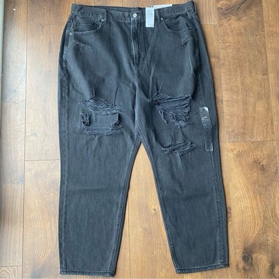 American Eagle Distressed Black Blaze Mom Jean   Size 20R (Style 2397) NWT
