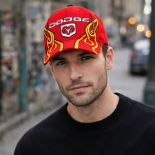 Vintage Y2k Dodge Truck Hat Red Flames Ram Lo...