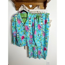 Nick Nora Y2K Vintage Cotton Flannel Owl Pajama Set Size Large
