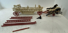Vintage Cast Iron Horse-Drawn Hook And Ladder Fire Wagon Heavy about 30" long