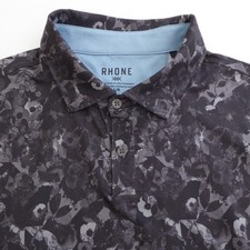 Rhone Men Golf Sport Polo Shirt Black Floral Performance Short Sleeve Size Large