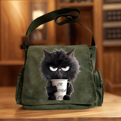 Cat Printed Women's Shoulder Bags Large Capacity Canvas Bag Multiple Pockets