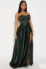 Fashion Nova Satin Gown - Olive