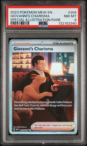 POKEMON 2023 Mew En 151 GIOVANNI'S CHARISMA Special Illustration Rare #204 PSA 8