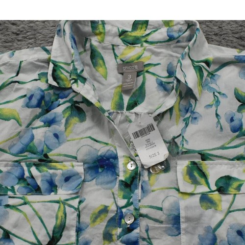 NEU Chico's Größe 3 Baumwolle Knopfleiste Oberteil 3/4 Ärmel Ansa Prim Aqua Breezw - Bild 8 von 9