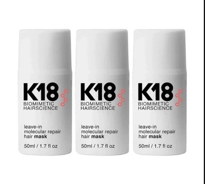 Pack of 3 K18 Leave In Molecular Repair Hair Mask 50ml / 1.7oz Hair Treatment