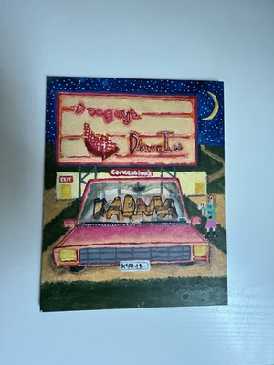 #ad Contemporary Acrylic Painting Drive In Night Scene Automobile Karma Sign $165.00