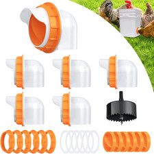 Chicken Feeder Port, 6 Pack Chicken Feeders No Waste with 6 Lids 1 Drill Bit, DI