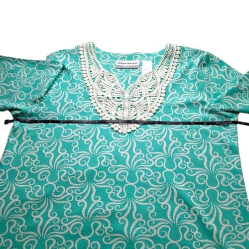 Alfred Dunner Top Womens PS Green White 3/4 Sleeve Crochet Octopus Beachy Casual - Picture 9 of 12