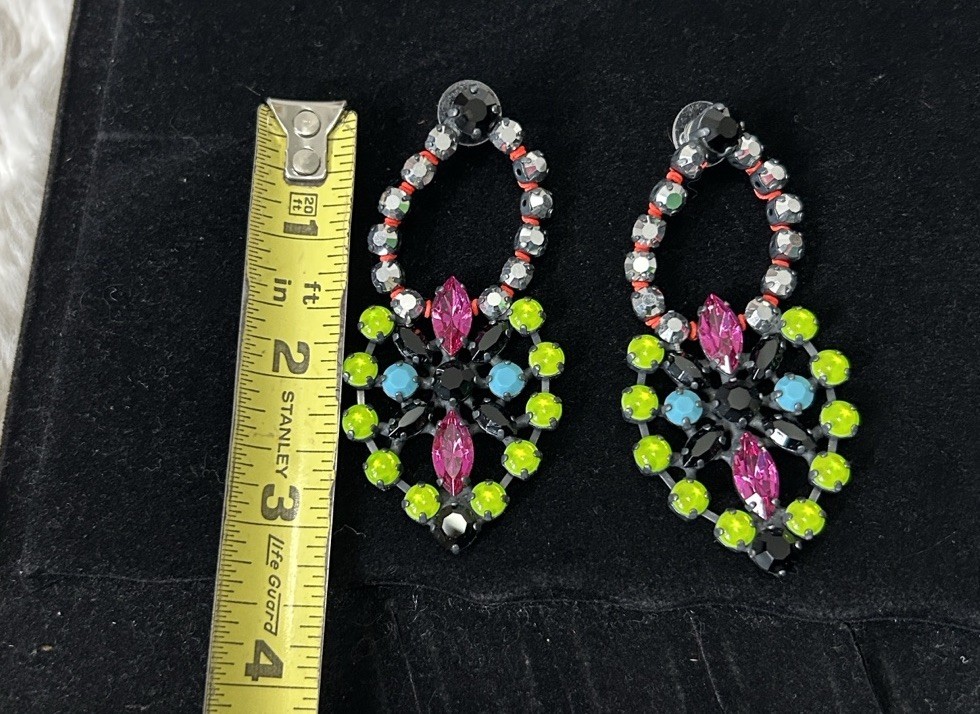 Multicolored Rhinestone Dangle Earrings - image 4