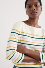 Seasalt Women's Regular Sailor 3/4 Sleeve Top Jersey Falmouth Tri Breton Seedlin