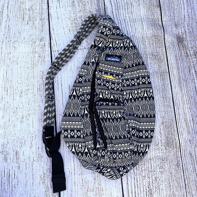 KAVU Rope Sling Bag Crossbody Backpack Black White Aztec Hiking Travel