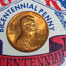 Bi-Centennial 1976 penny with US History Timeline And Stamps