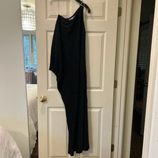 Zara Black Metallic Off The Shoulder With Silver Detail Maxi Dress Size Small