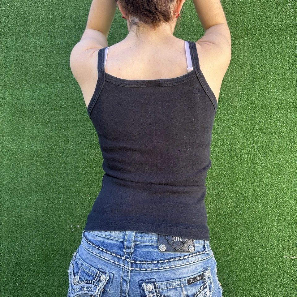 Camiseta sin mangas vintage Y2K Hooters negra rosa talla mediana ajustada EE. UU. Foto 4 de 4