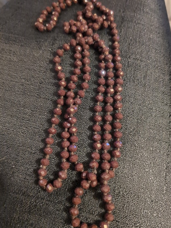 Vintage 32 Inch Long Brown Sparkly Acrylic Bead Necklace