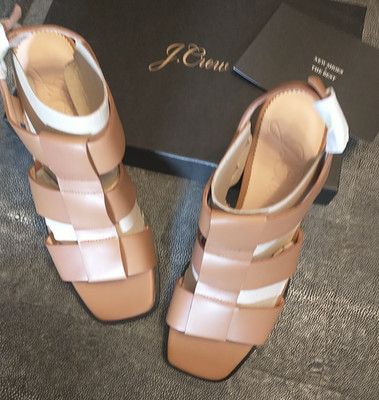 New J Crew Vachetta Leather Fisherman Block Heel Sandals Size 8.5 Cognac BJ809