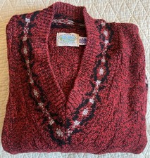ROYAL NORTH MILLS OUTFITTERS Made in USA Vintage Chunky V-Neck Wool Sweater SZ L
