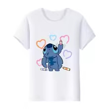 Camiseta Blanca Unisex Dibujo Dibujo Dibujo Disney Lilo & Stitch