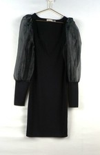 ALICE OLIVIA ABELLA BLACK KNIT PUFF SLEEVE BODYCON DRESS SZ XL
