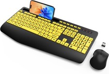 Wireless Keyboard and Mouse Combo - Large Print Ergonomic Keyboard with Wrist