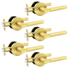 Gold Privacy Door Handles Interior Keyless Door Lever,Left & Right Hand use D...