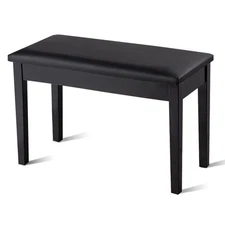 Solid Wood PU Leather Piano Bench Padded Double Duet Keyboard Seat Black