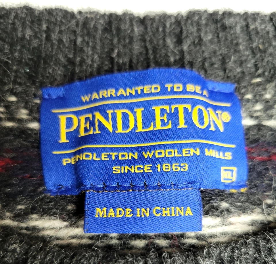 Pendleton Wool Knit Sweater Men's XL Grey Shetland Wool Fair Isle Holidays - Image 4 of 4