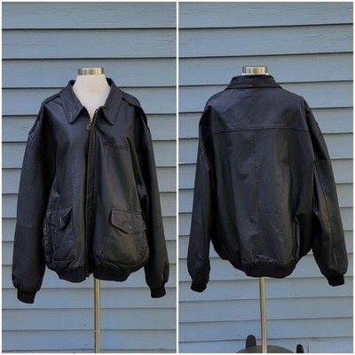 Vintage 90s y2k Black Leather Bauer Built Moto Motorcycle Bomber Jacket Mens XXL
