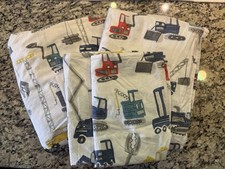 Pottery Barn Kids Construction Vehicles Full Sheet Set 4 Flat Fitted Pillowcases