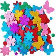 Glitter Foam Flower and Butterfly Shapes Stickers, + 