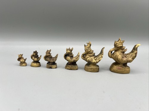 Set di 6 vintage anatra drago asia antico oppio peso bronzo cinese - Foto 1 di 11