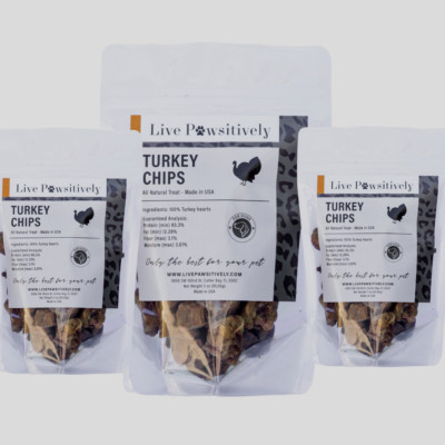 Freeze Dried Turkey hearts for dogs & cats, 3 bags of 4 oz each, 100% Turkey