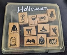 2001 Halloween rubber stamps, 12 Set Witch Pumpkin Black Cat RIP, Ghost, Spider