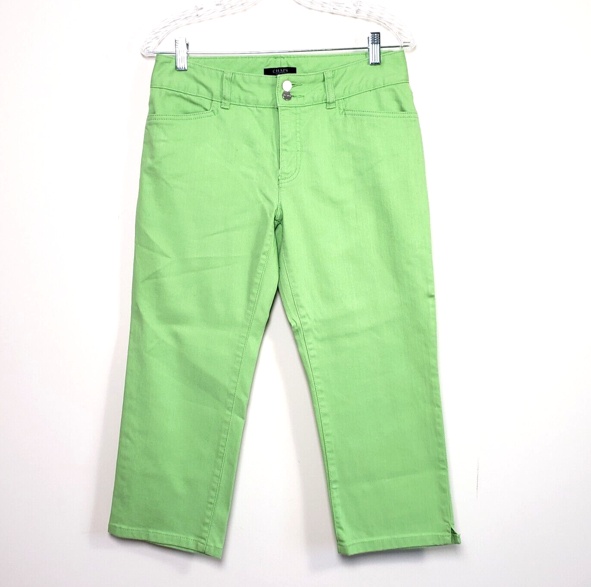 Chaps Women's Bright Green Slimming Fit Stretch Capri Pants Jeans Wt  Pockets