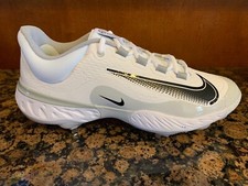 New Mens NIKE ALPHA HUARACHE ELITE 4 METAL BASEBALL CLEATS WHITE/GREY/BLACK