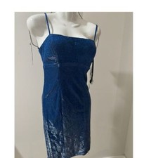 Jump Apparel Royal Blue Glitter Sheath Dress Size 1/2 Spaghetti Strap Square