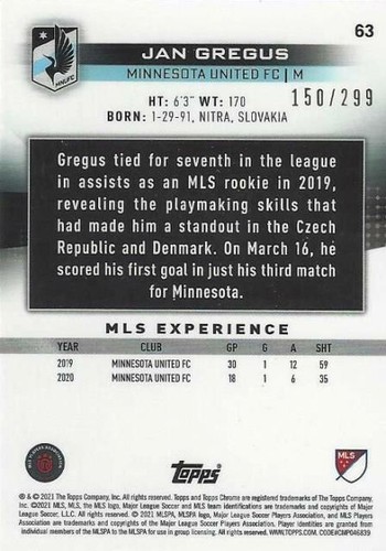 2021 Topps Chrome Major League Soccer Aqua Parallel /299 cards (61 - 70) - MLS - Picture 2 of 4