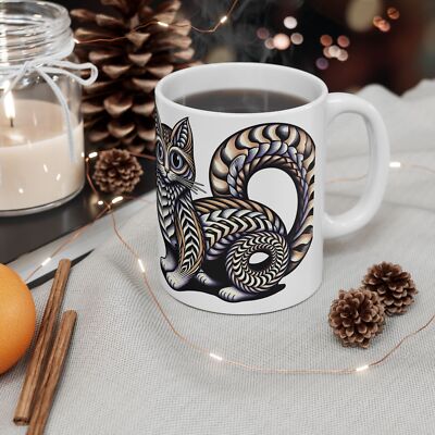 Ceramic Mug 11oz Coffee Cup Infinite Cat Surreal Geometric Trippy
