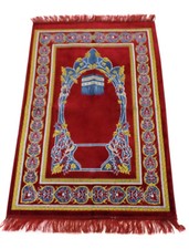 Prayer Rug Carpet Islamic Muslim Salah Meditation Mat Turkish Plush Portable Red