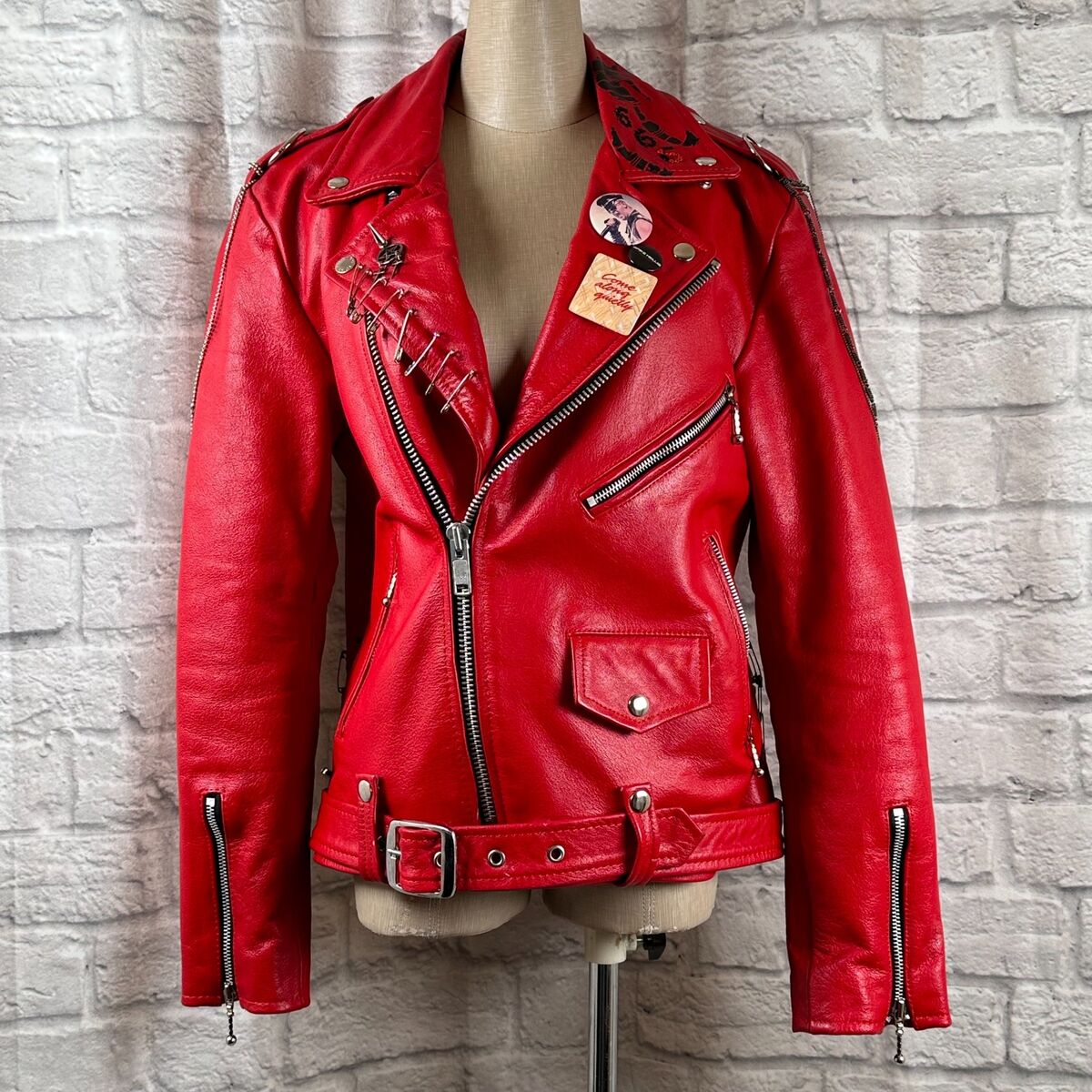 Straight To Hell Custom Women's 38 Small Red Cropped Leather Straight To Hell Custom Women's 38 Small Red Cropped Leather