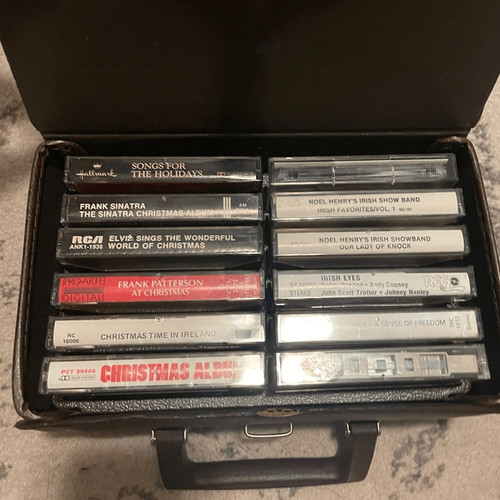 Case with vintage and regular cassettes albums christmas songs euc
