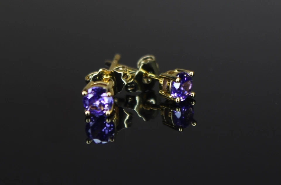 Pendientes para mujer True Royale púrpura violeta zafiro gema 4 mm Foto 2 de 4